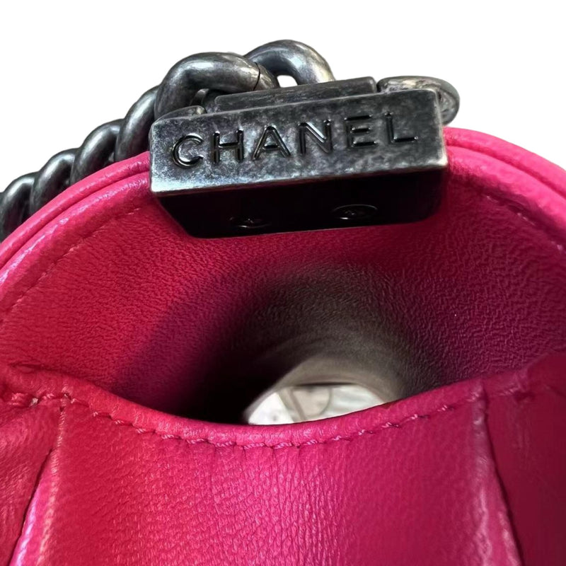 New Small Boy Flap Lambskin Quilted Pink RHW