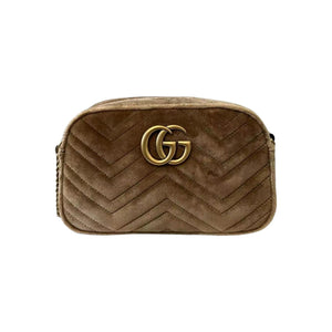 GG Marmont Small Chain Shoulder Velvet Matelasse Brown GHW