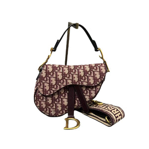 Oblique Mini Saddle Bag With Strap Burgundy GHW