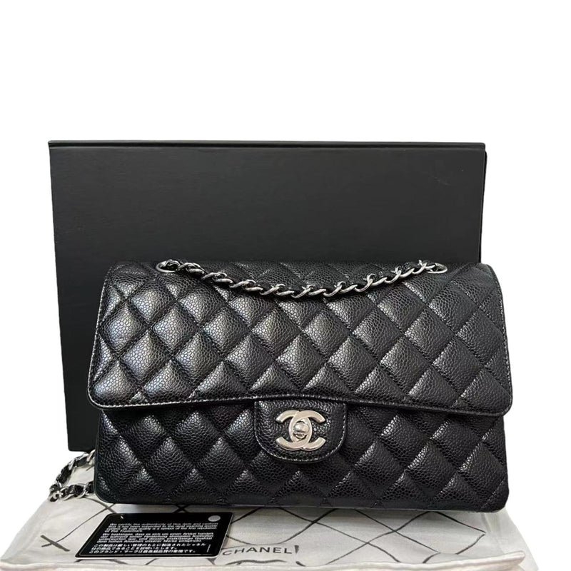 Classis Double Flap Medium Caviar Quilted Black SHW