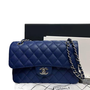 Double Flap Small Caviar Quilted Blue GHW