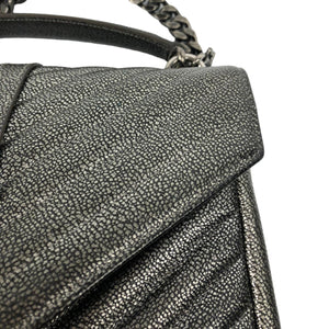 College Bag Medium Metallic Grain De Poudre Gunmetal RHW