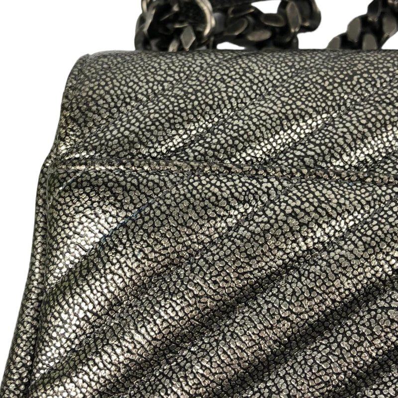 College Bag Medium Metallic Grain De Poudre Gunmetal RHW