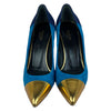 Pointed Cap Toe Pumps Suede and Leather Tricolor Size 39