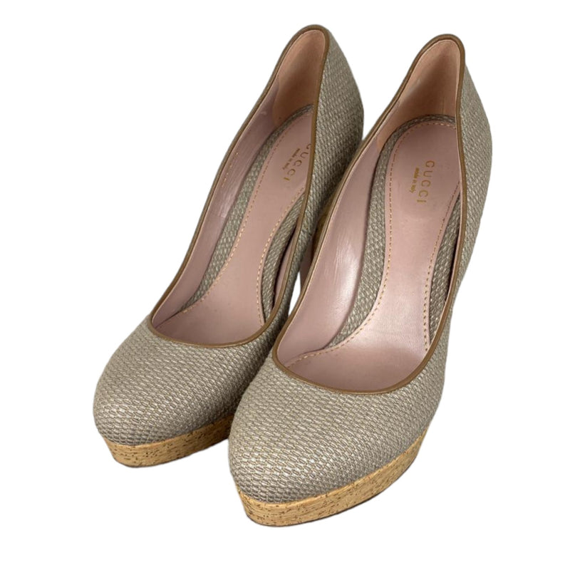 Woven Heels Greige Leather Beige Size 40