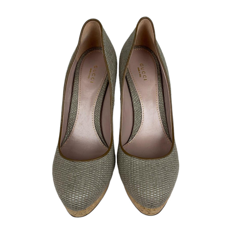 Woven Heels Greige Leather Beige Size 40