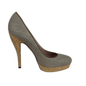 Woven Heels Greige Leather Beige Size 40