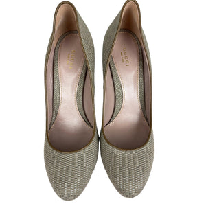 Woven Heels Greige Leather Beige Size 40