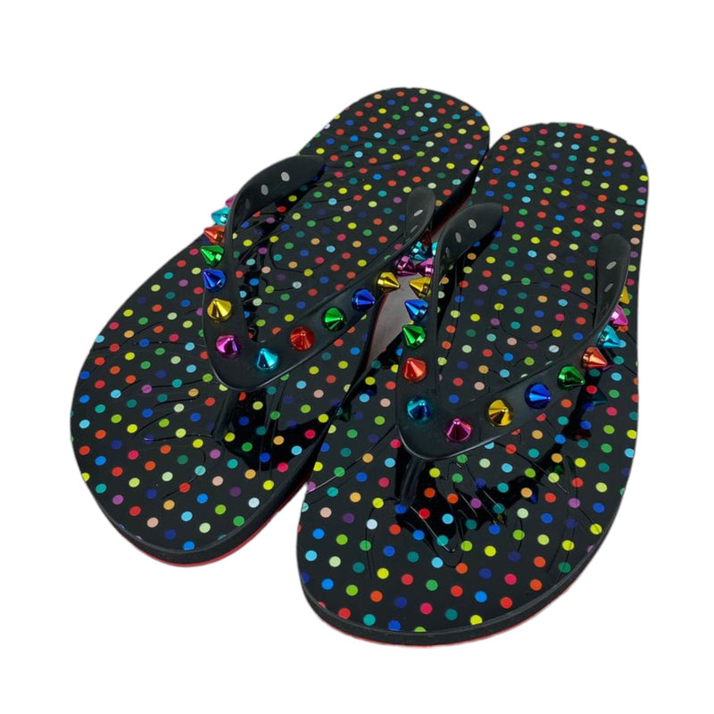 Loubi Studded Flip Flops Rubber Black Size 39