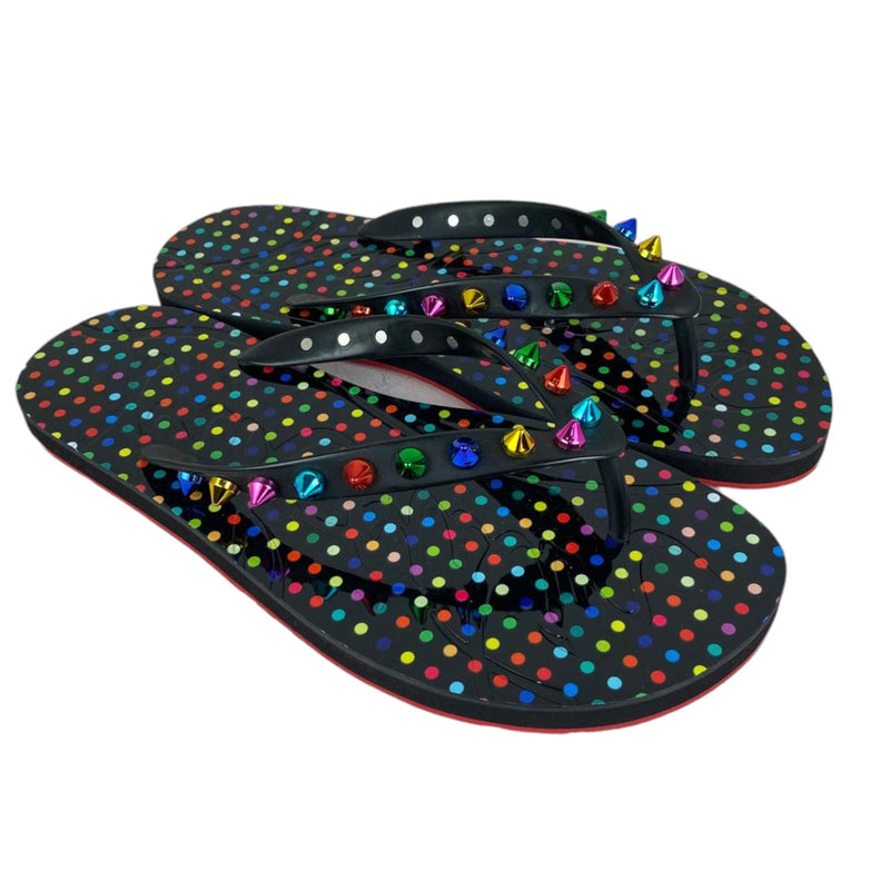 Loubi Studded Flip Flops Rubber Black Size 39