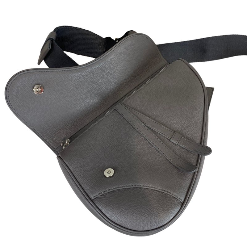 Men's Saddle Bag Grained Calfskin Grey SHW