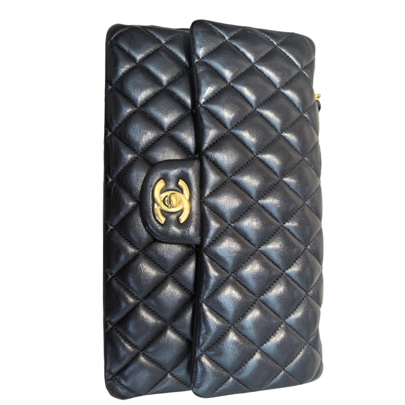 Double Flap Medium Lambskin Quilted Black GHW