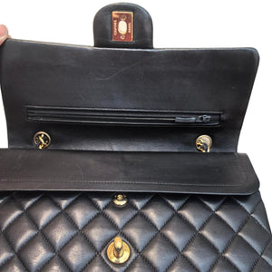 Double Flap Medium Lambskin Quilted Black GHW