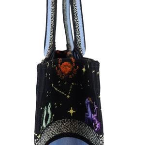 Book Tote Medium Pixel Zodiac Canvas Embroidered Black Multicolor