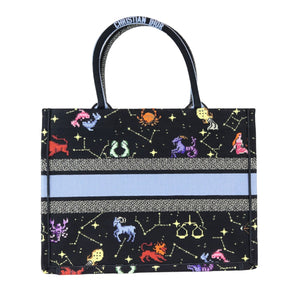 Book Tote Medium Pixel Zodiac Canvas Embroidered Black Multicolor