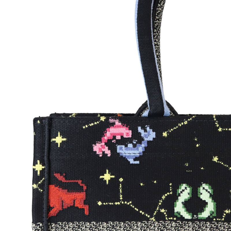 Book Tote Medium Pixel Zodiac Canvas Embroidered Black Multicolor