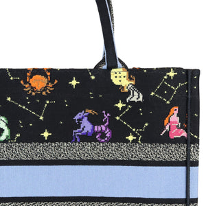 Book Tote Medium Pixel Zodiac Canvas Embroidered Black Multicolor