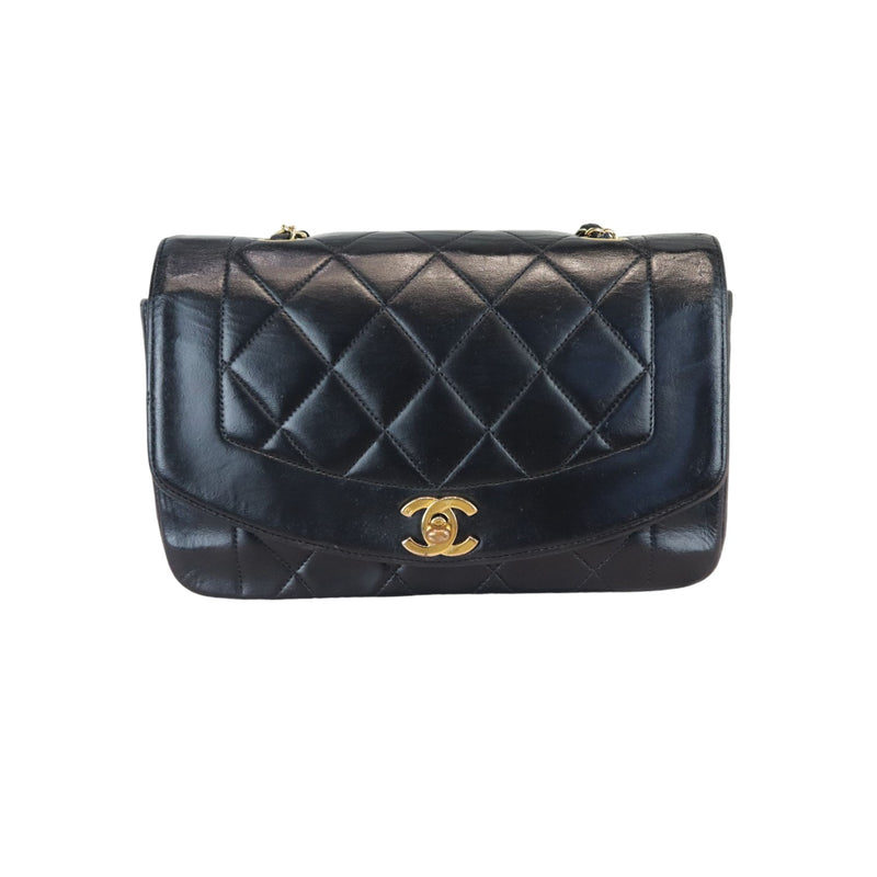 Diana Small Single Flap Lambskin Quilted Black GHW