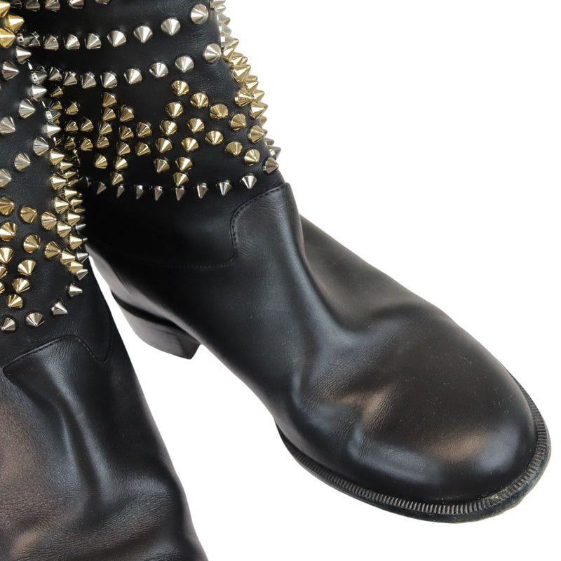 Spiked Rom Chic Flat Boots Leather Black Size 37.5
