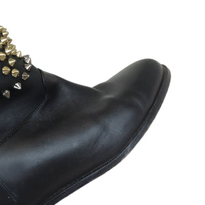 Spiked Rom Chic Flat Boots Leather Black Size 37.5