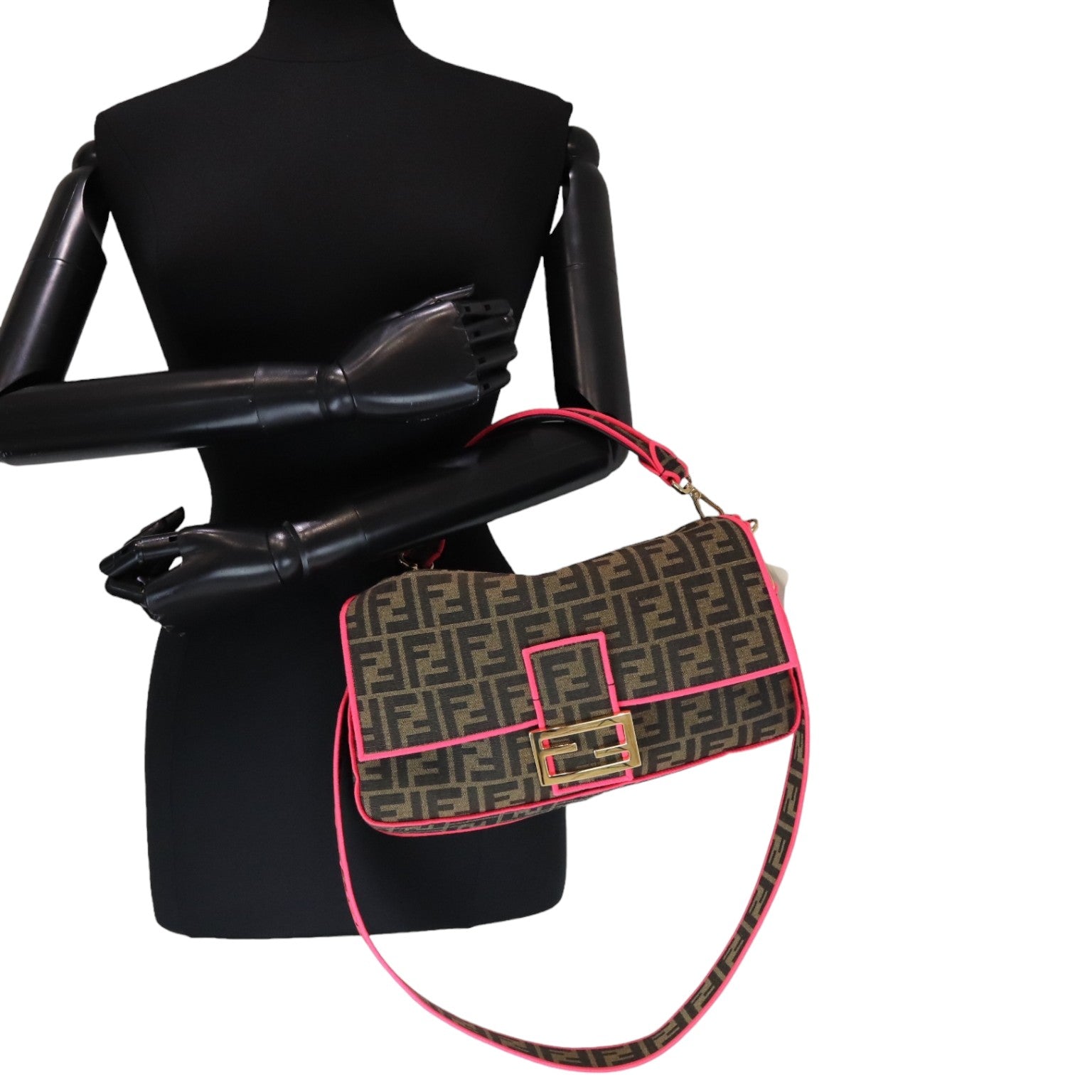 Fendi Baguette 1974 Large Fabric Jacquard FF Tobacco Pink