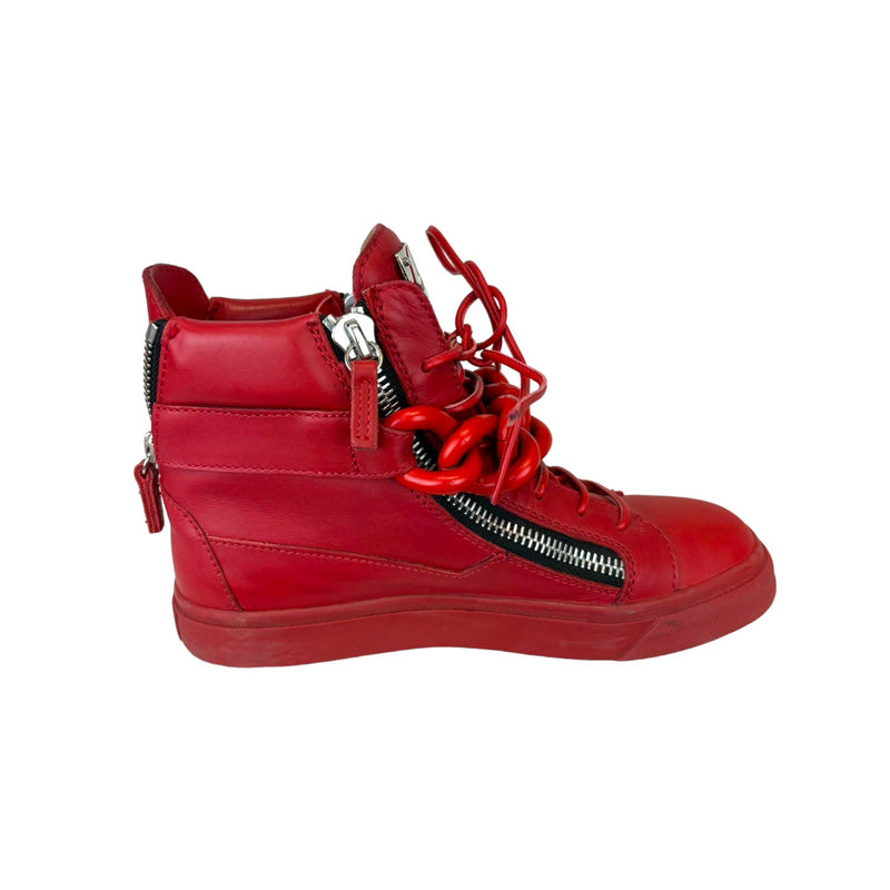 Red Tonal Chain High Top Sneakers Red Size 37.5