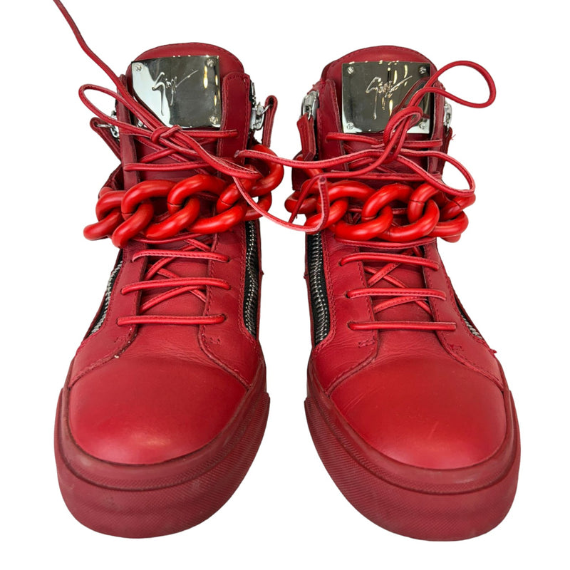 Red Tonal Chain High Top Sneakers Red Size 37.5