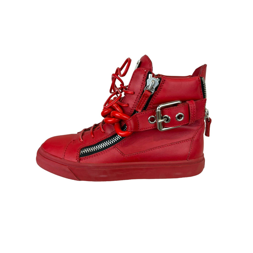 Red Tonal Chain High Top Sneakers Red Size 37.5