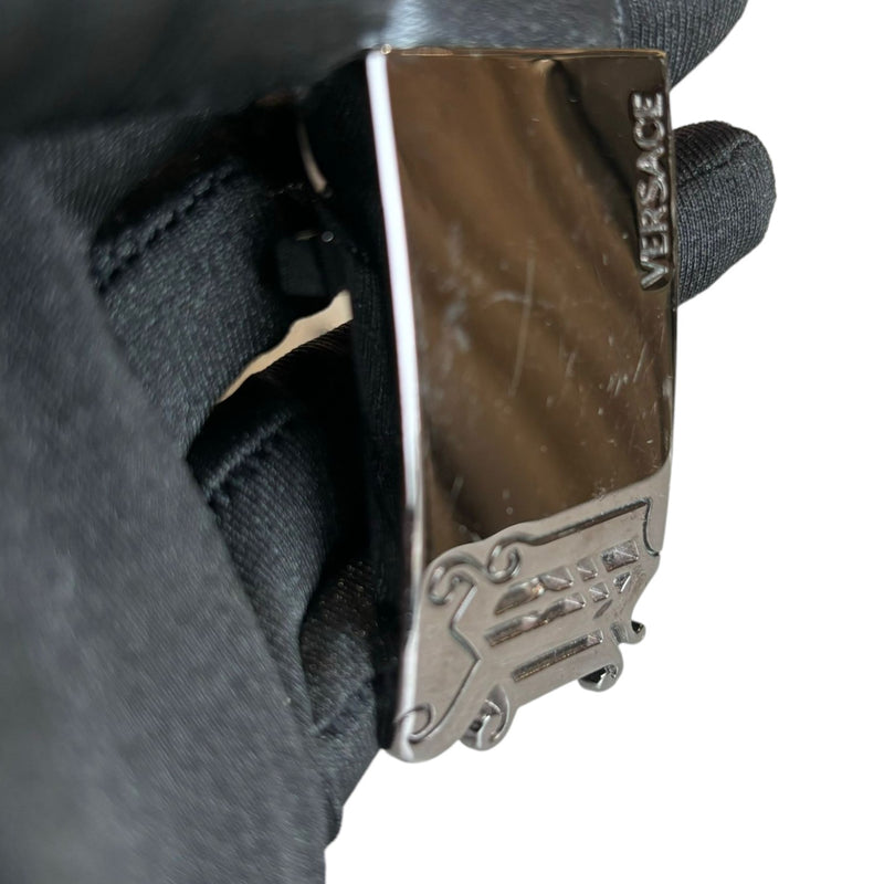 Logo Buckle Belt Leather Black Size 40