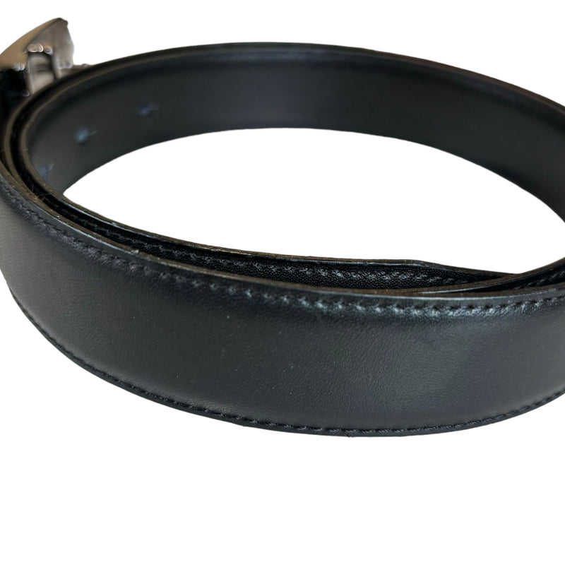 Logo Buckle Belt Leather Black Size 40