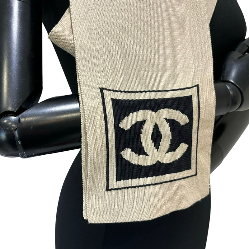 Tan Knit CC Logo Cotton Scarf Ivory