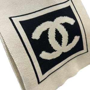 Tan Knit CC Logo Cotton Scarf Ivory
