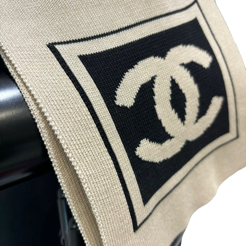 Tan Knit CC Logo Cotton Scarf Ivory