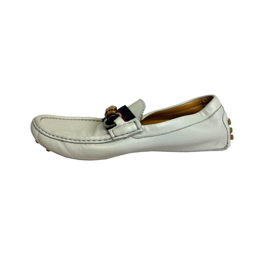 Horsebit Web Loafers Leather White Size 8 Men