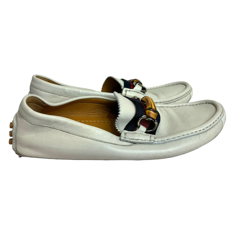 Horsebit Web Loafers Leather White Size 8 Men