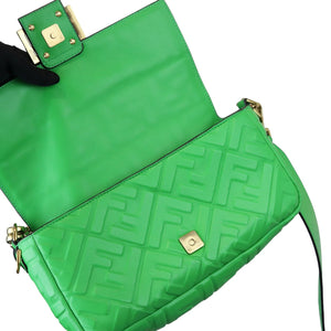 Baguette Mini 1974 Nappa FF Embossed Green GHW