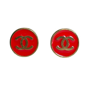 Vintage Coco Mark Round Clip-on Earrings Gold Plated