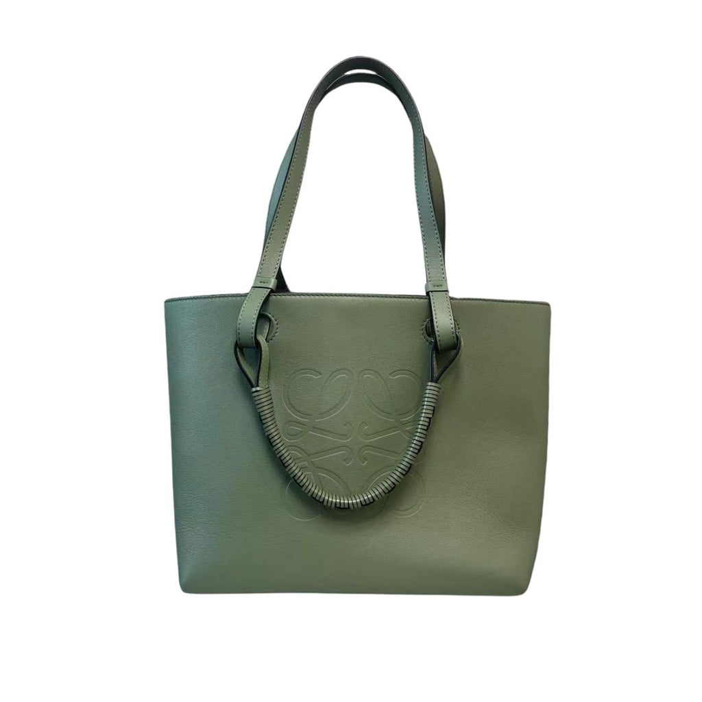 Anagram Tote Medium Calfskin Leather Green