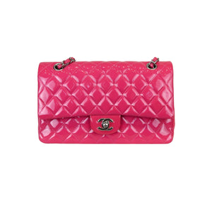 Classic Flap Medium Patent Quilted Pink SHW