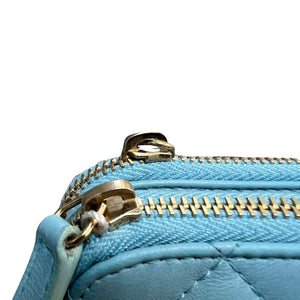 Wallet on Chain WOC Small Lambskin Quilted Light Blue GHW