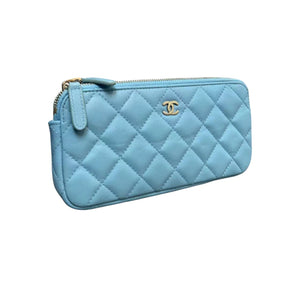 Wallet on Chain WOC Small Lambskin Quilted Light Blue GHW