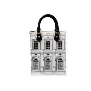 X Fornasetti Architettura Petit Sac Plat Calfskin Black White GHW