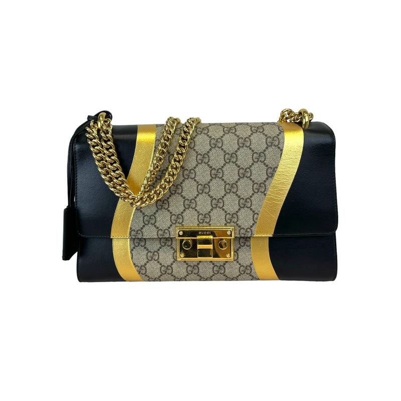 Padlock GG Supreme Shoulder Medium Monogram Black Gold GHW