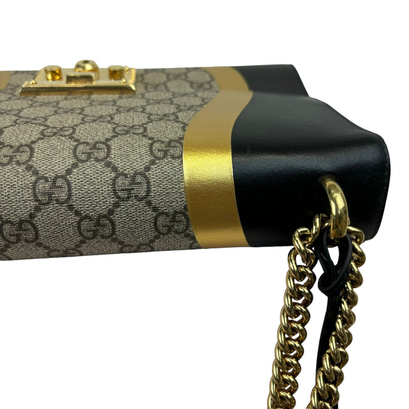 Padlock GG Supreme Shoulder Medium Monogram Black Gold GHW