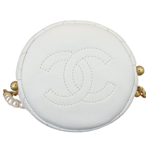 Pearl Drawstring Bucket Mini Calfskin Quilted White GHW