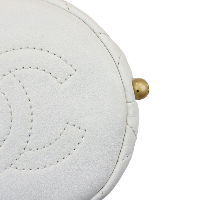 Pearl Drawstring Bucket Mini Calfskin Quilted White GHW