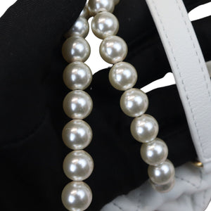 Pearl Drawstring Bucket Mini Calfskin Quilted White GHW
