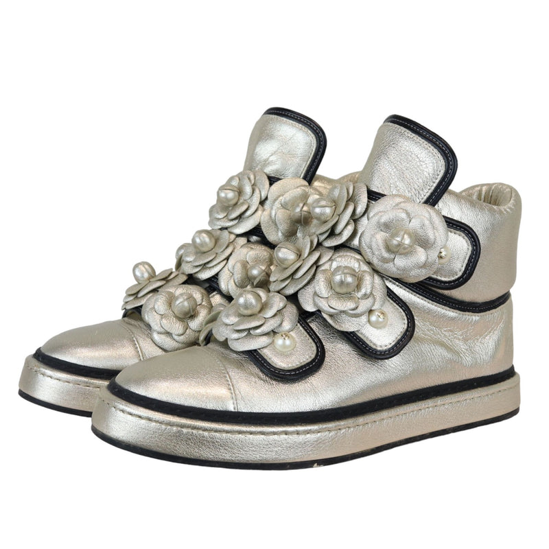 Camellia High Top Sneakers Metallic Lambskin Gold Size 38