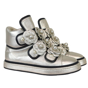 Camellia High Top Sneakers Metallic Lambskin Gold Size 38