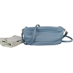Bracelet Pouch Shoulder Lambskin Pleated Dusty Blue SHW